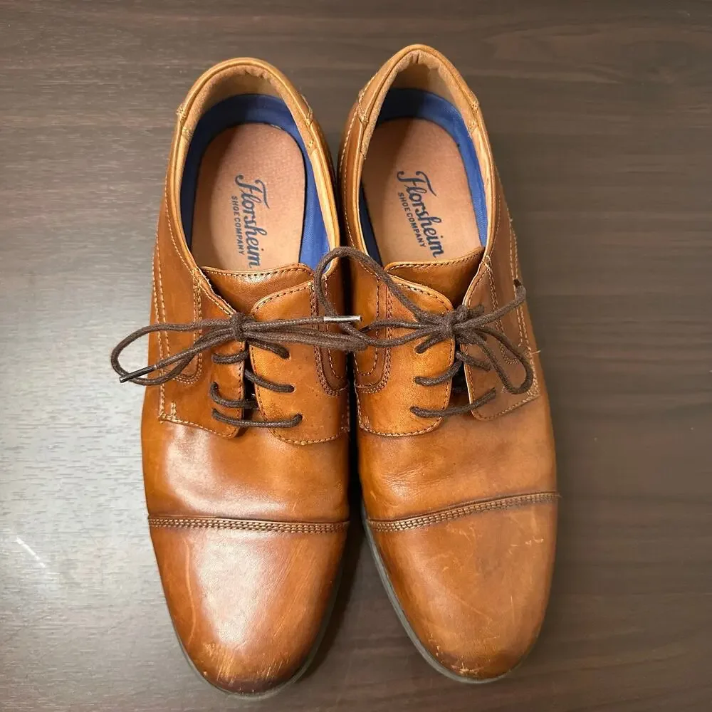 Florsheim Brown Leather Midtown Cap Toe Lace-Up Oxford Dress Shoes Size 10 Men's